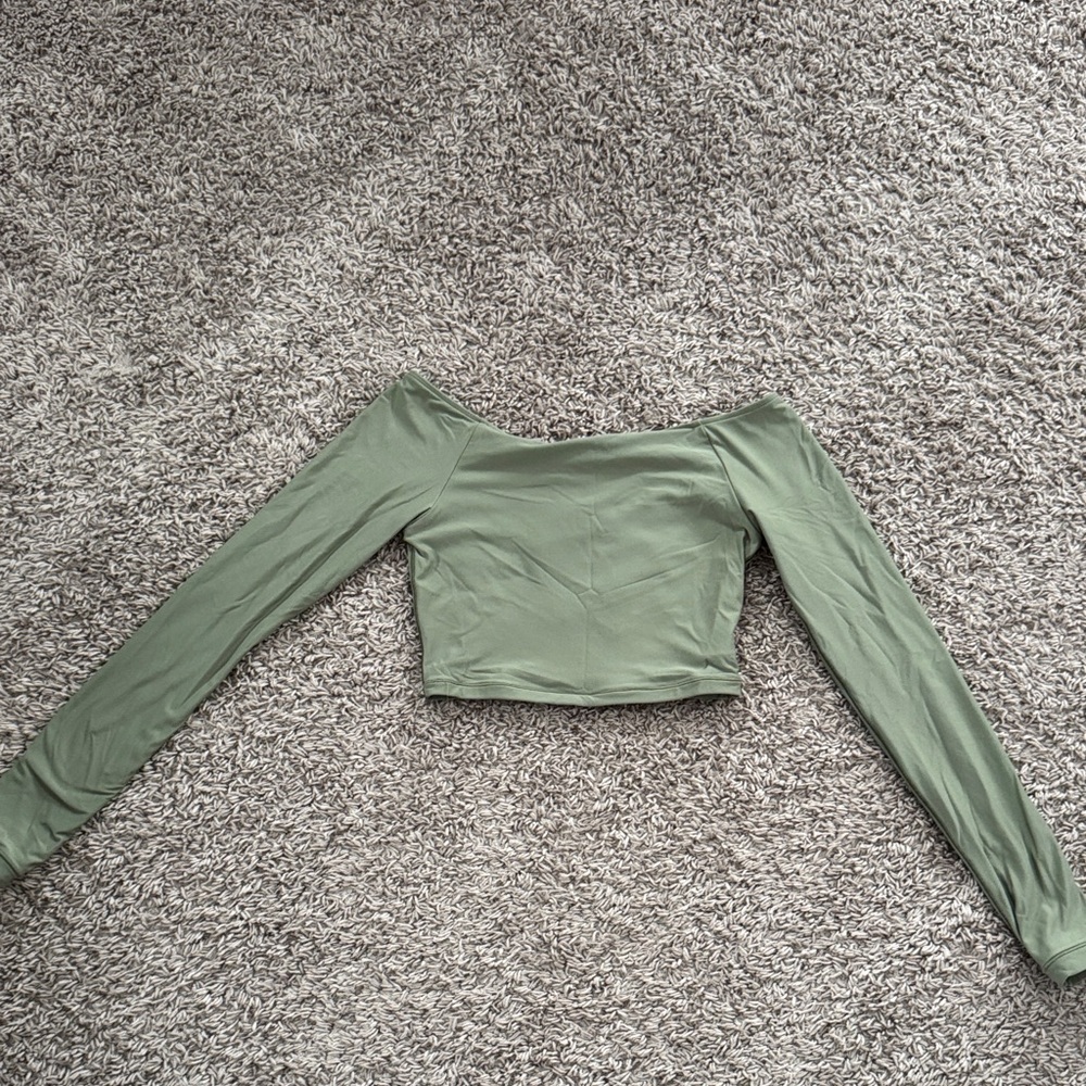 Aerie Sage Green Off-Shoulder Crop Top